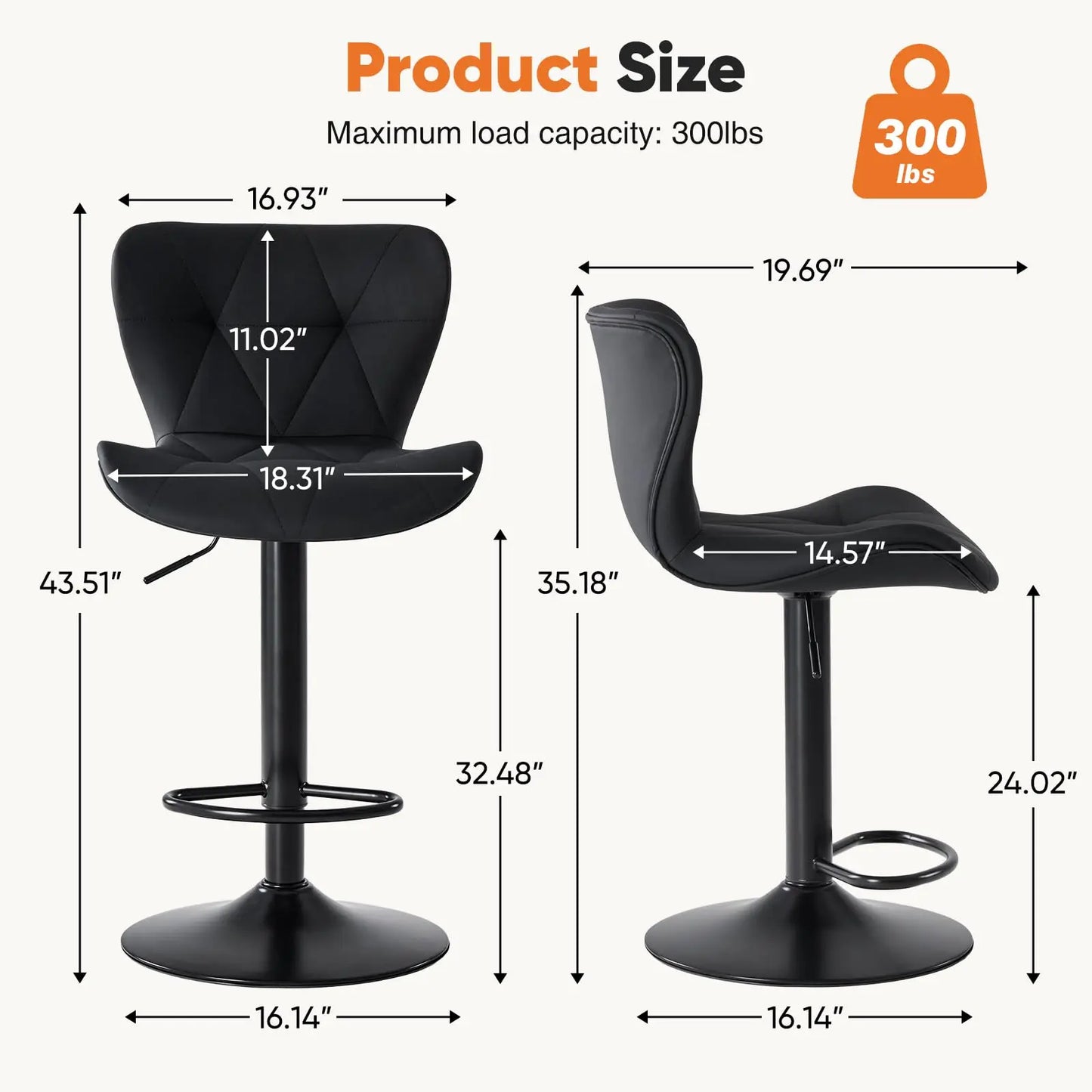 JHK Set Of 2 Adjustable Upholstered Swivel Dining Chairs