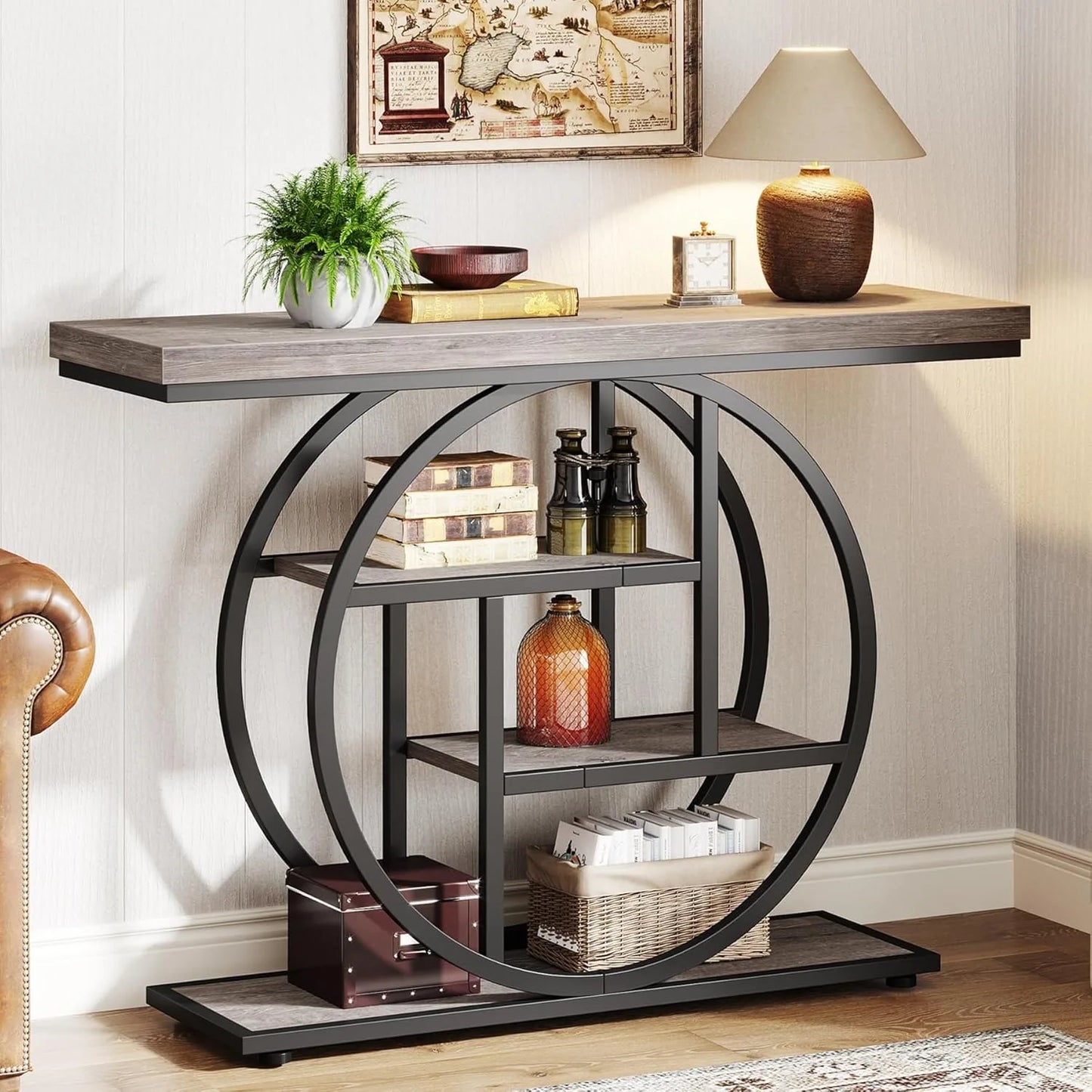 LITTLE TREE Industrial 4-Tier Console Table For Living Room