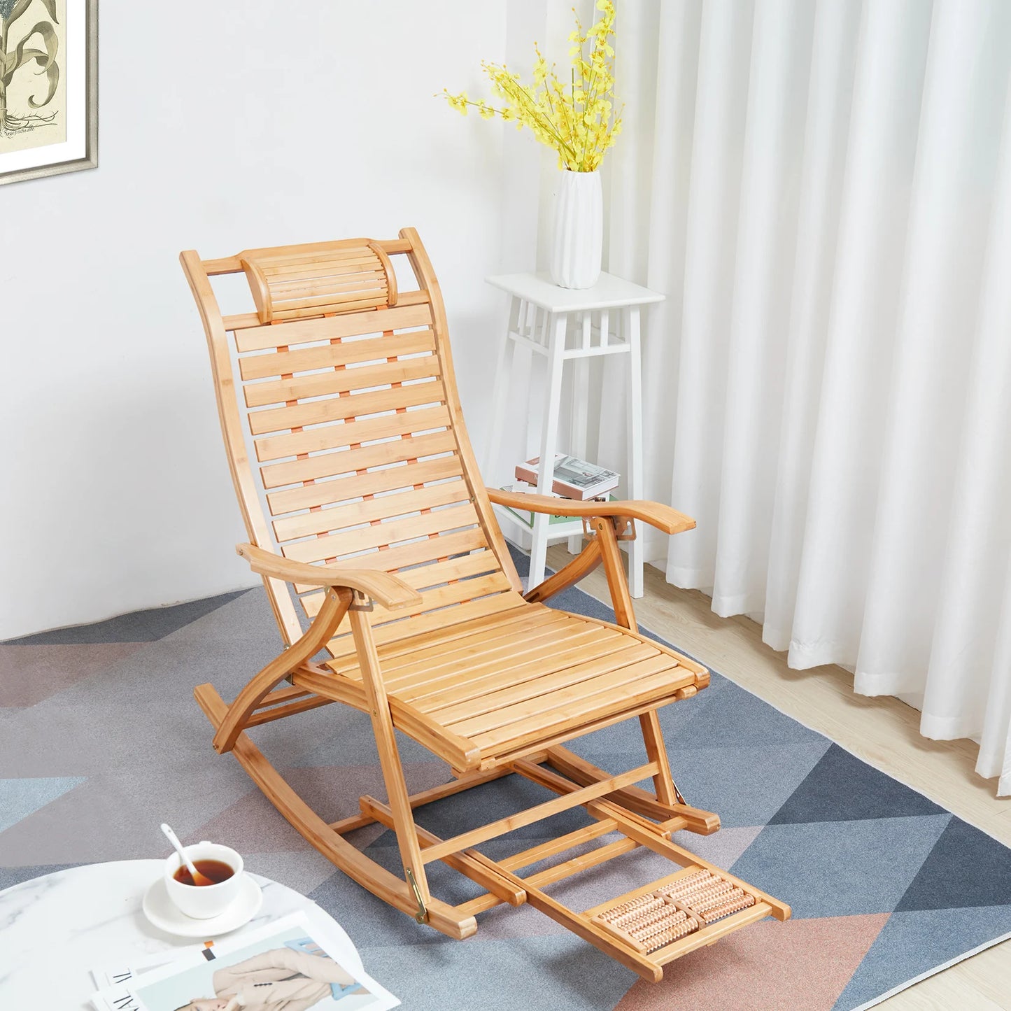 Heavy Duty Bamboo Folding Rocking Chair For Living Room Or Outdoor Use