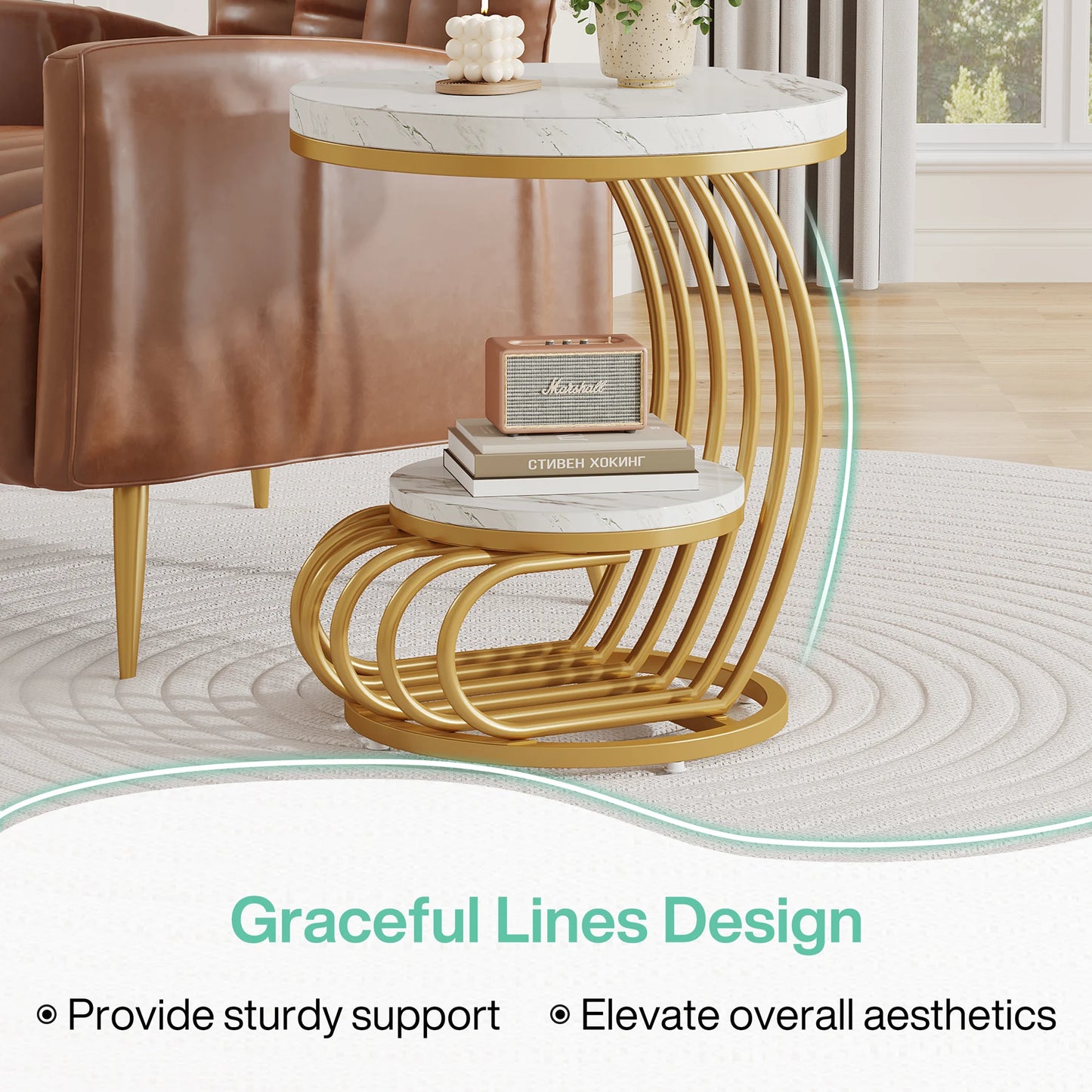 Tribesigns Round End Table With Storage Shelf Modern Nightstand
