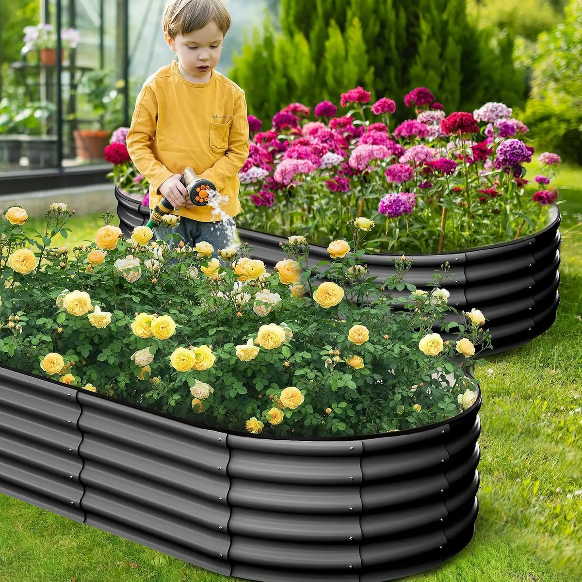 Tacleekii Galvanized Steel Oval Raised Garden Bed Planter Box