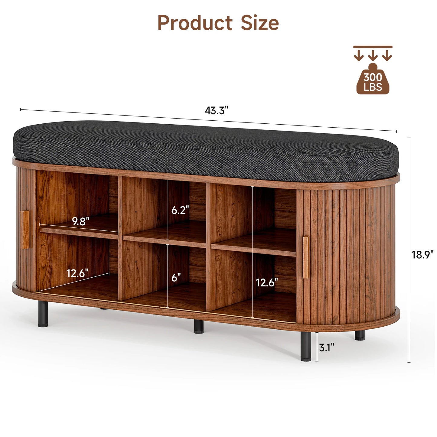 Shoe Storage Bench 3 Tier Organizer Cushion Sliding Door