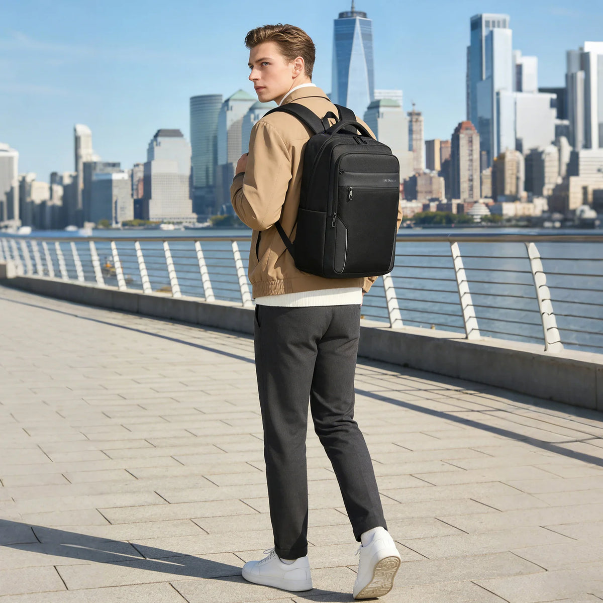 Fashion Business Men'S Backpack Durable Nylon Fabric, Ergonomic Commute Large Capacity Backpack, with Laptop Compartment