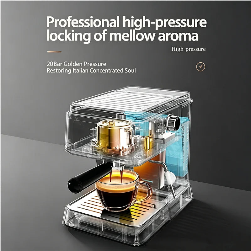 20 Bar Pressure Espresso Coffee Machine 20s Fast Heat Auto Extraction Milk Frother Home Barista Coffee Maker 1.5L Water Tank