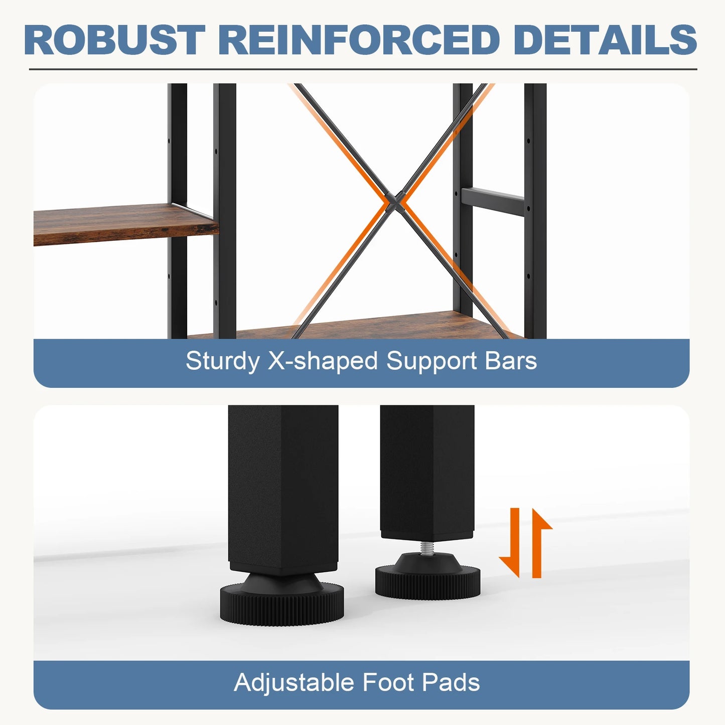 JHK 4 Tier Wide Display Bookshelf Combination Adjustable Shelf Storage Standing Shelf Stable Frame Graduated Shelves for Home