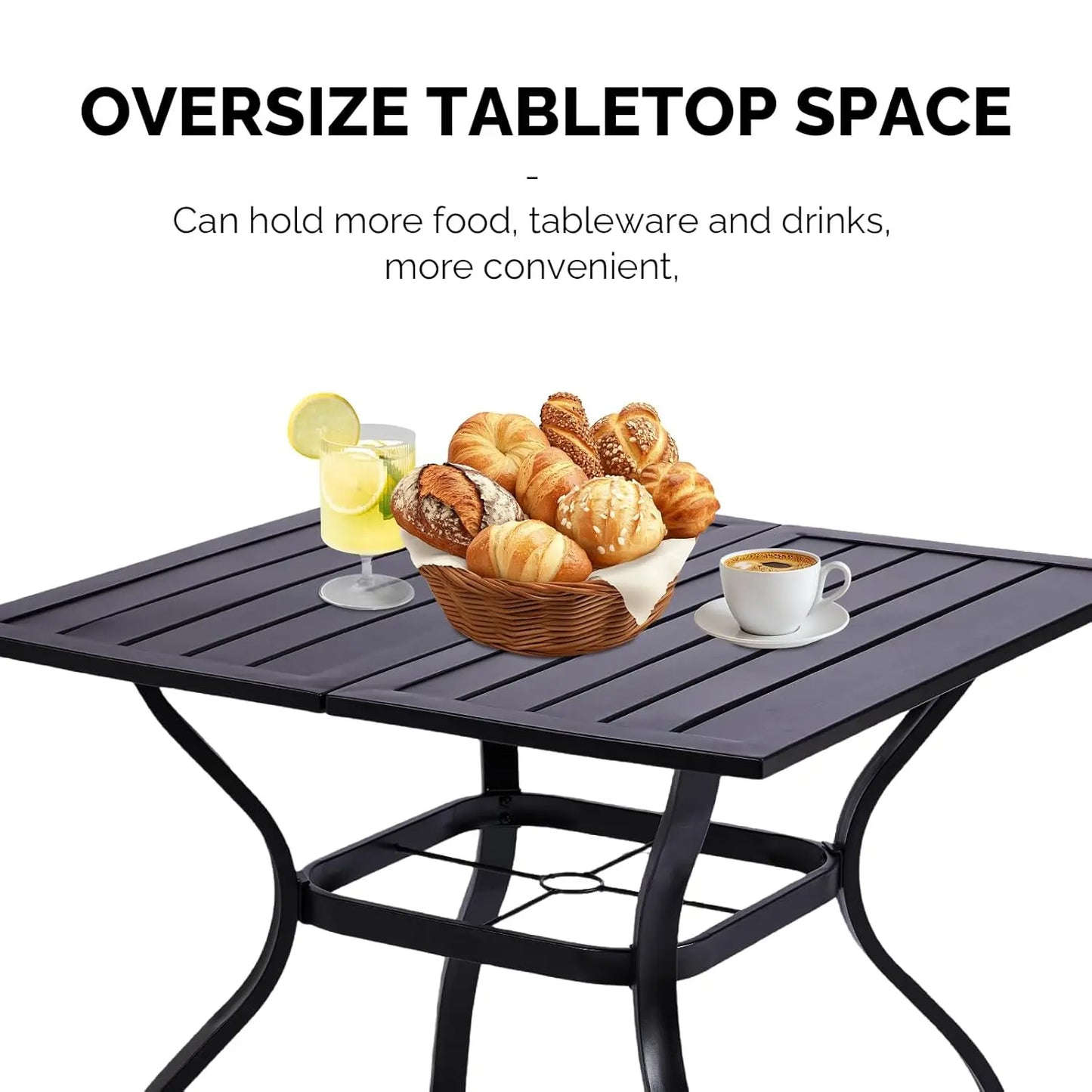 Metal Outdoor Dining Set With Square Table And Umbrella Hole And Chairs