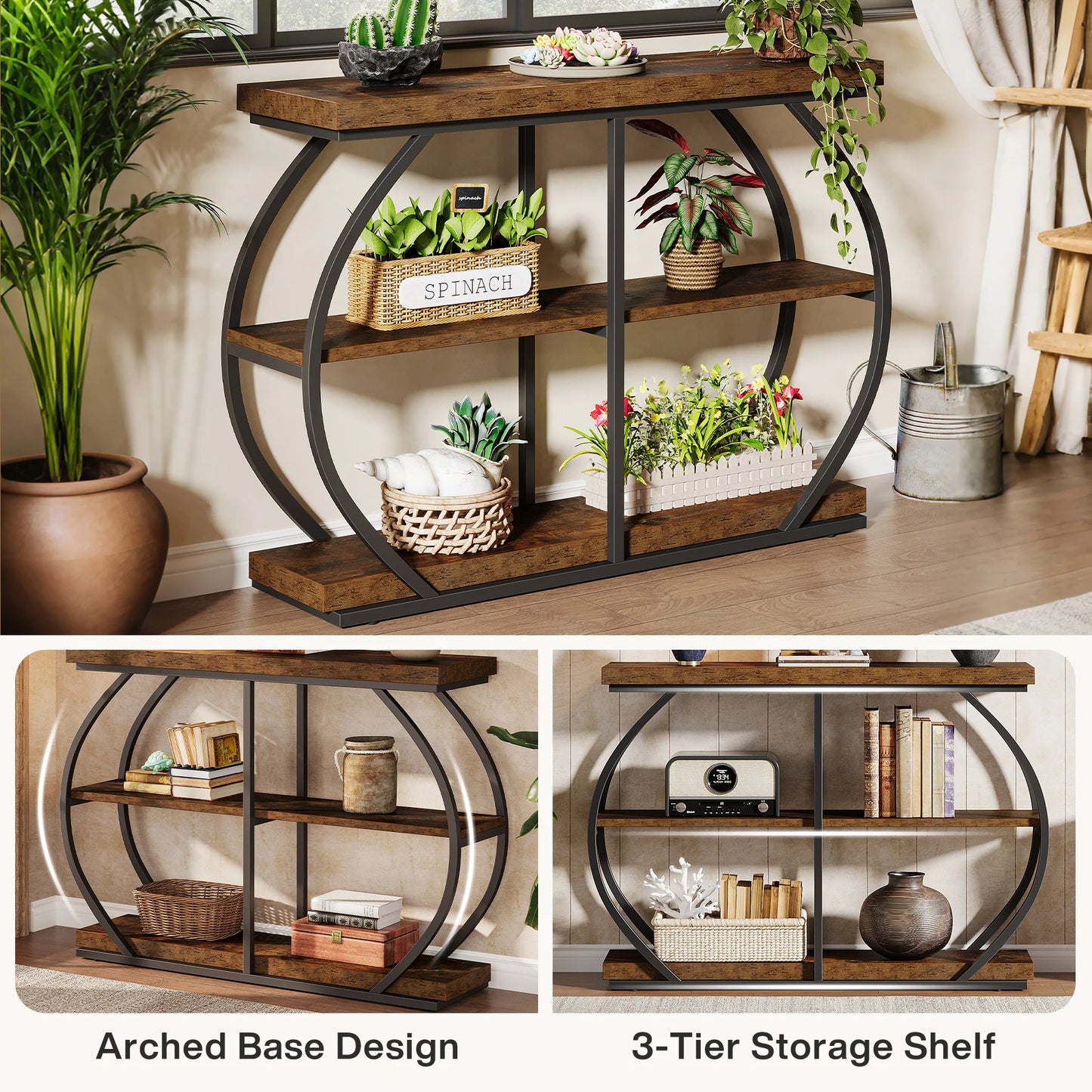 Tribesigns Console Table Industrial Arched Frame With Storage