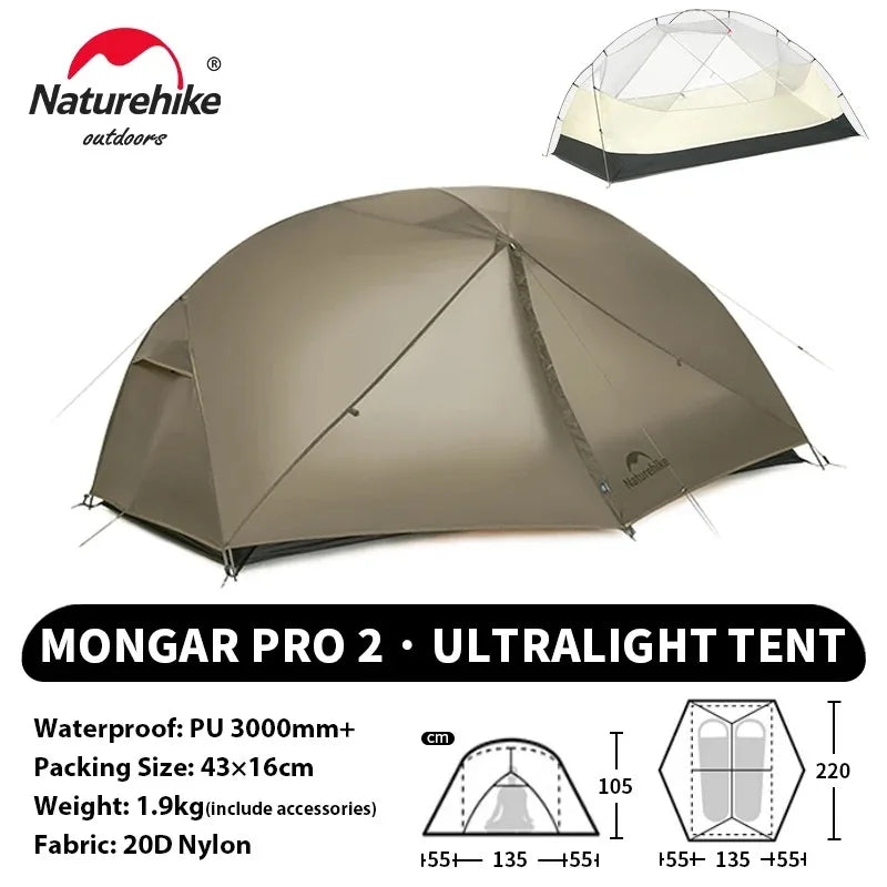 Naturehike Mongar PRO Ultralight 1/2/3 Person Tent Camping Outdoor Waterproof 20D Nylon Backpacking Travel Cycling Tent