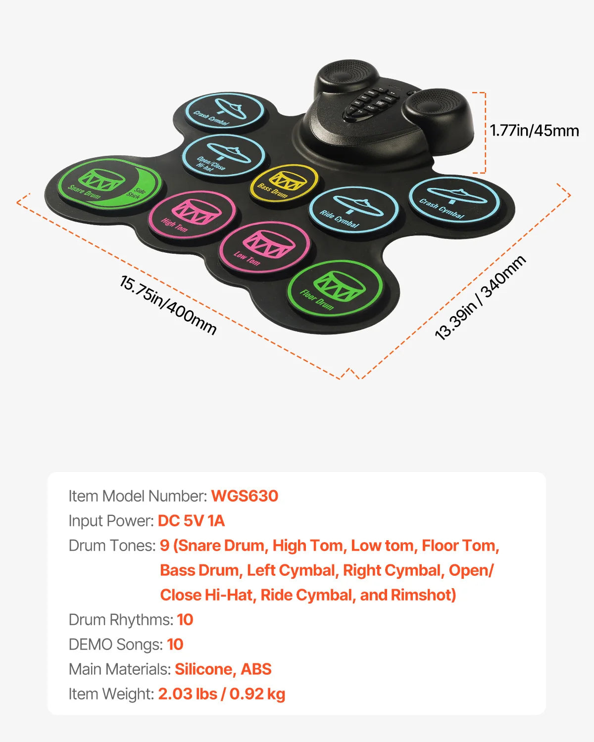 SucceBuy 7 Pad Roll Up Electronic Drum Set For Kids