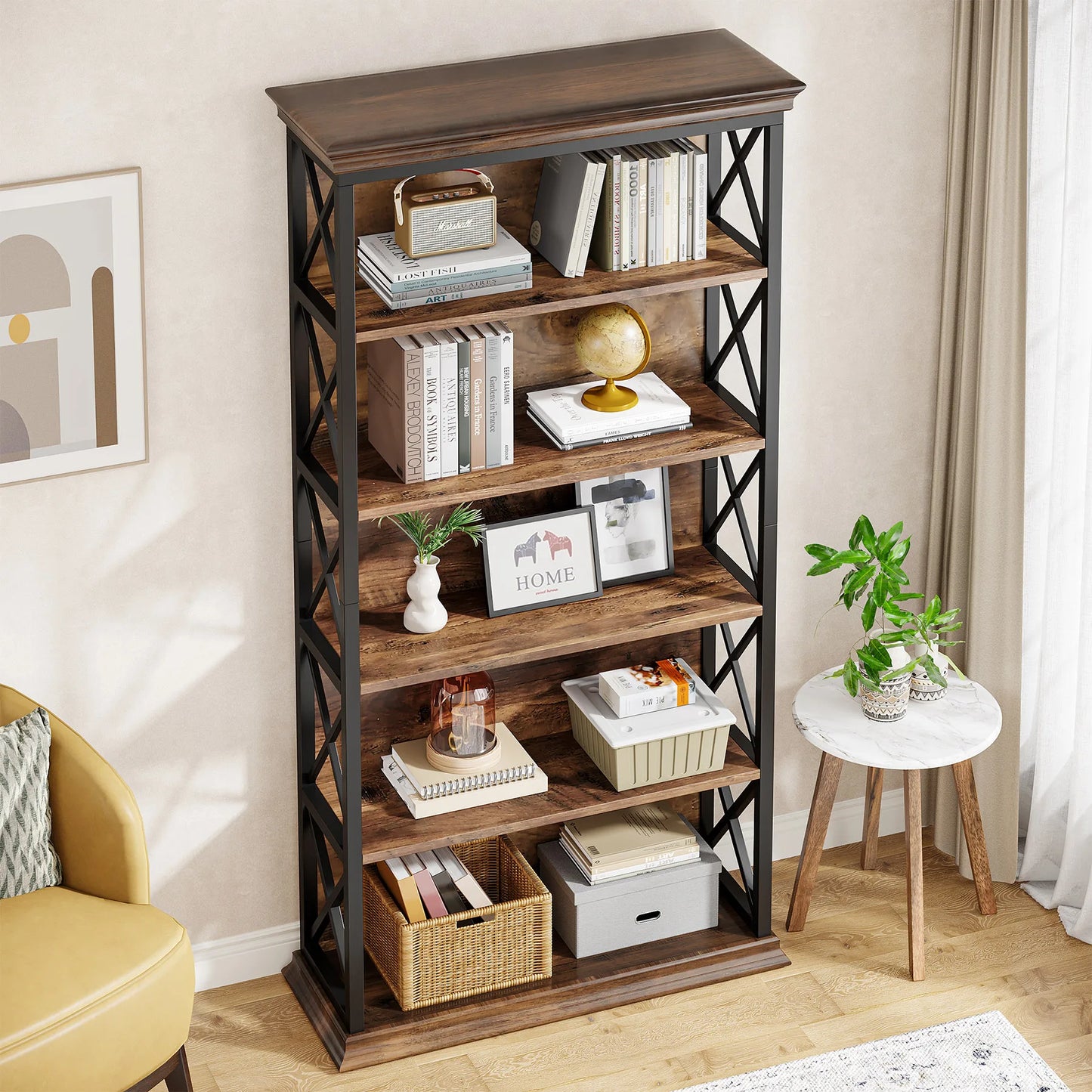 Tribesigns Industrial Bookcase Five-Shelf Floor Standing