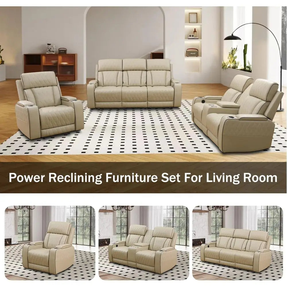 Three-Piece Reclining Sofa Set With LED Lighting And USB Ports