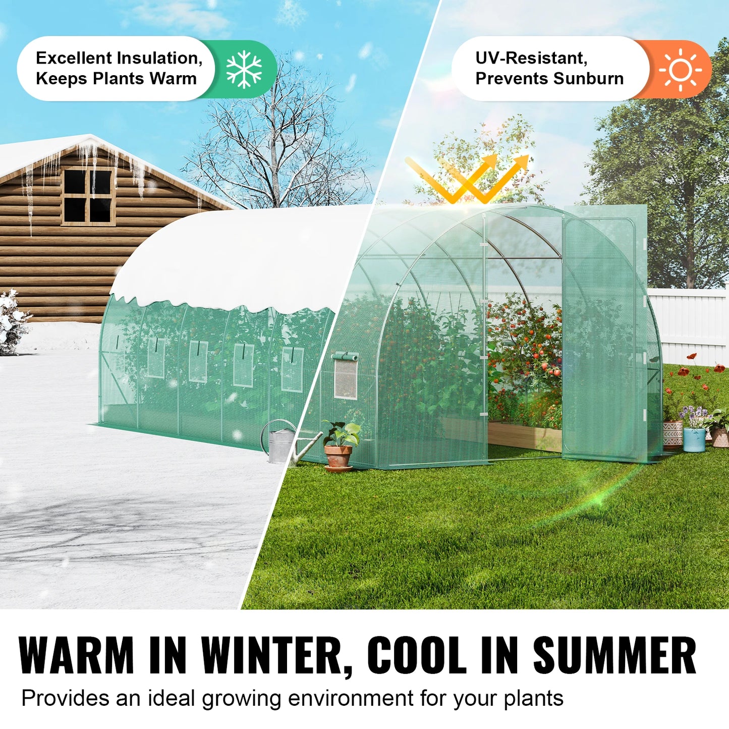 SucceBuy Walk-In Tunnel Greenhouse With Galvanized Steel Frame Outdoor