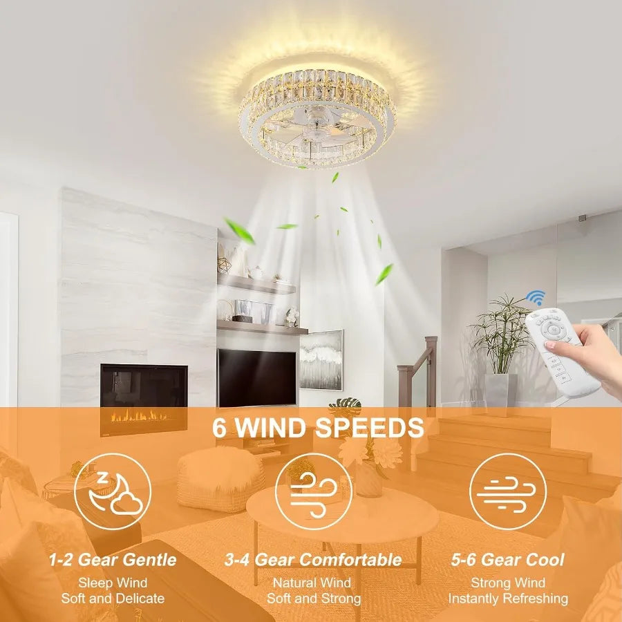 Fandelier Crystal Ceiling Fan With Lights Remote Dimmable LED