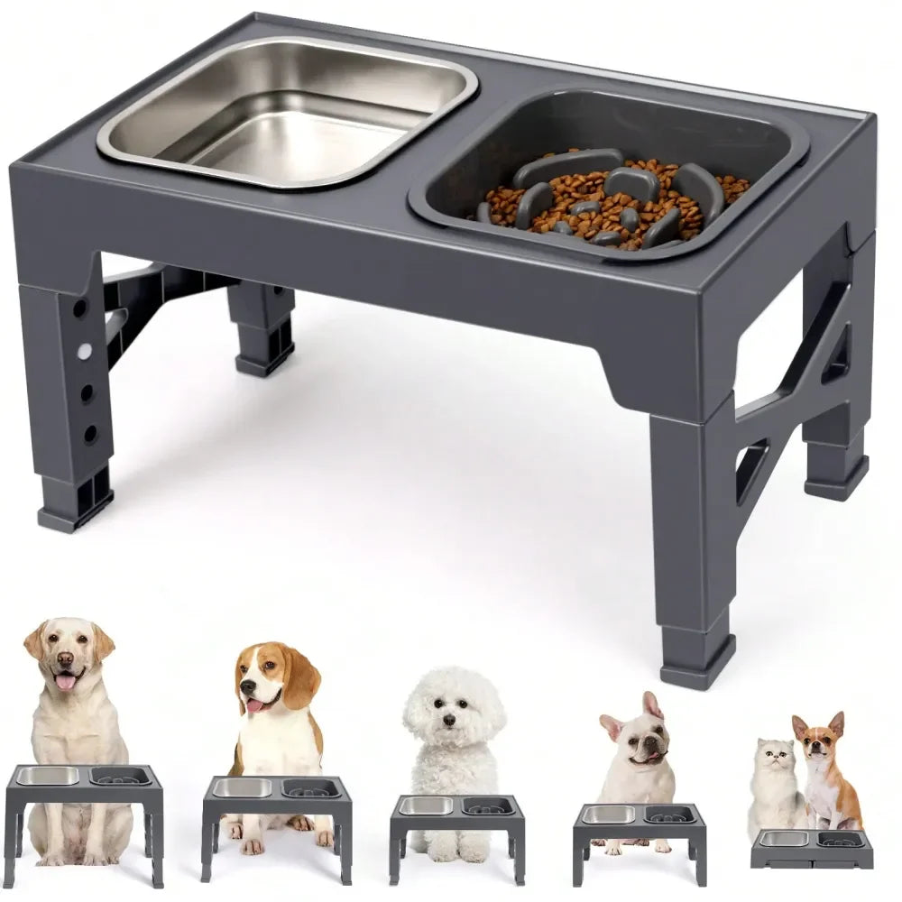 Elevated Stainless Steel Dog Bowl With Slow Feeder