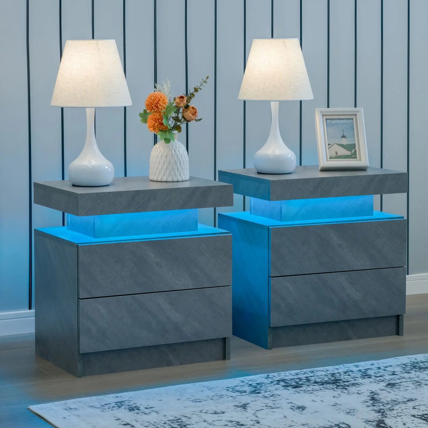 Cubehom Modern Morocco Base LED Nightstand Set Of 2