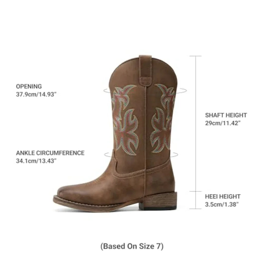 Cowgirl Western Boots For Women Mid Calf Pull On Embroidered