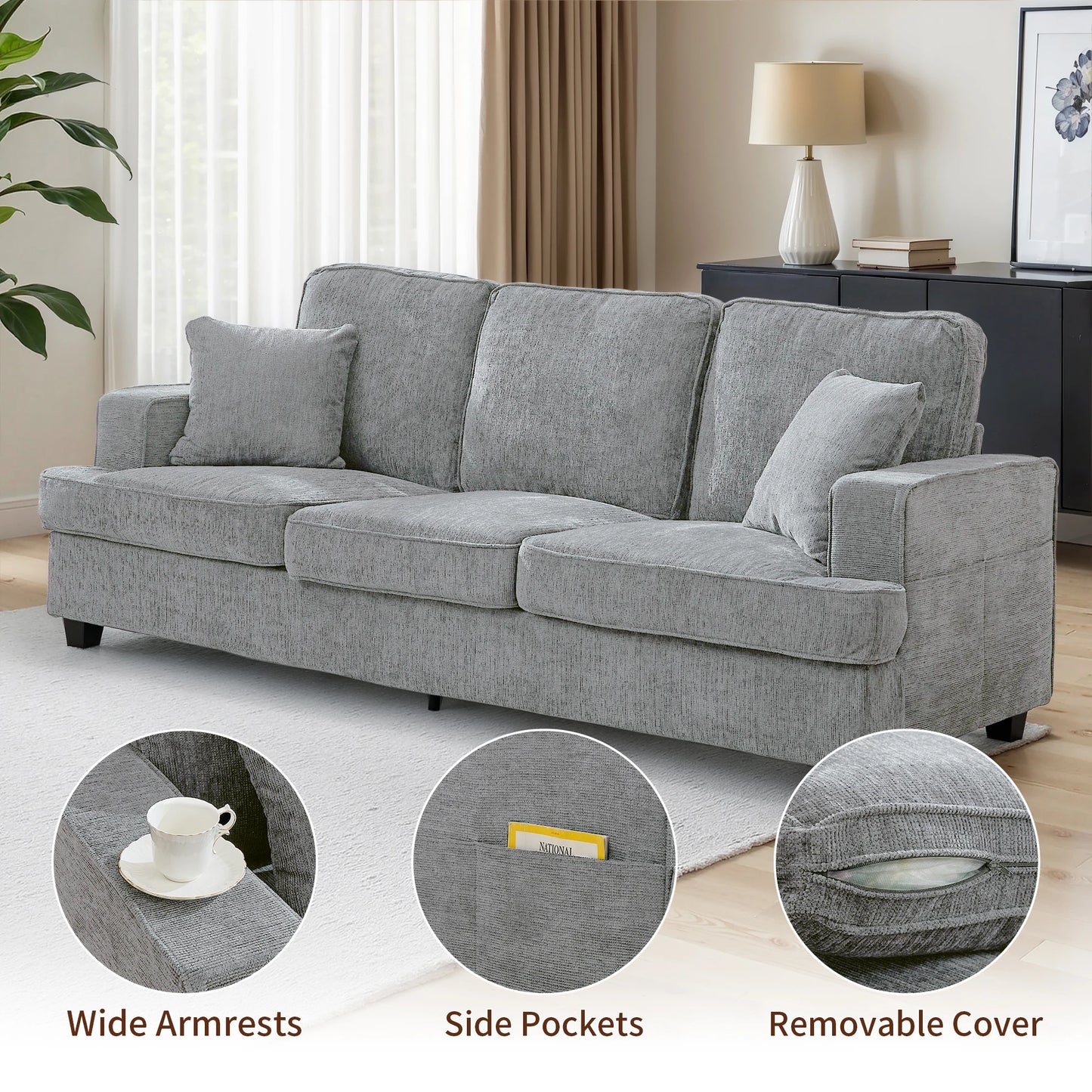 Modern Chenille 3 Seater Cloud Sofa for Living Room