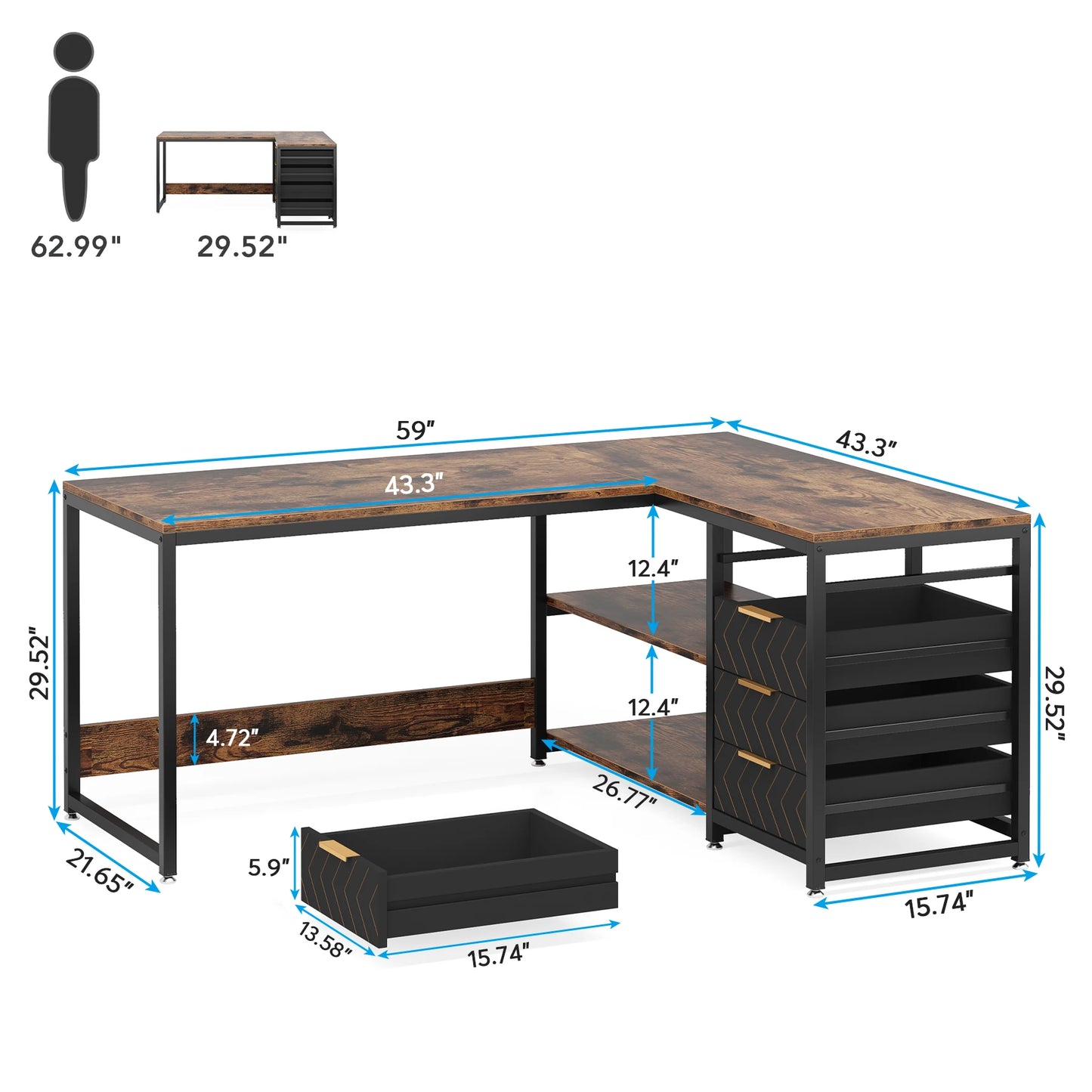 Tribesigns 59 Inch L Shaped Computer Desk With Storage