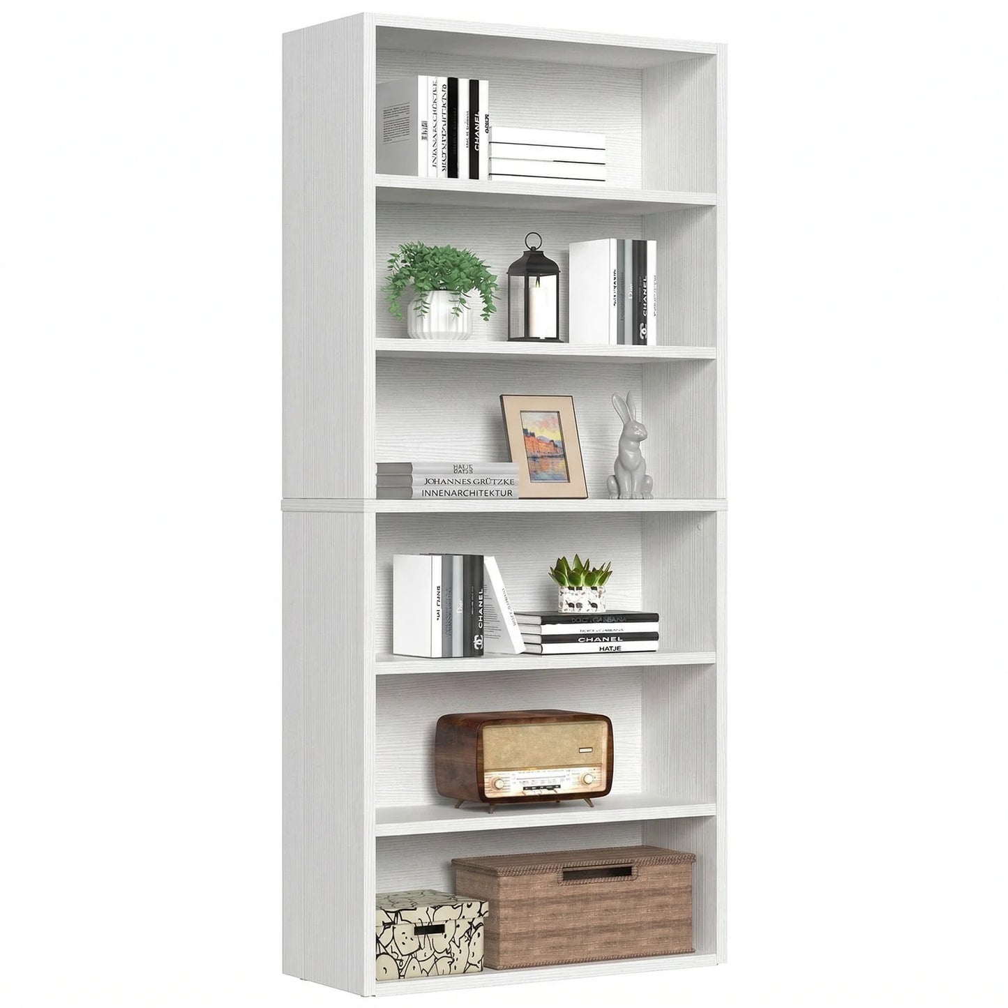 MCQ 6 Shelf Bookcase Wooden Large 63 Inch Tall Bookcase Standing Open Book Shelf Organizer Adjustable Display Storage Shelves