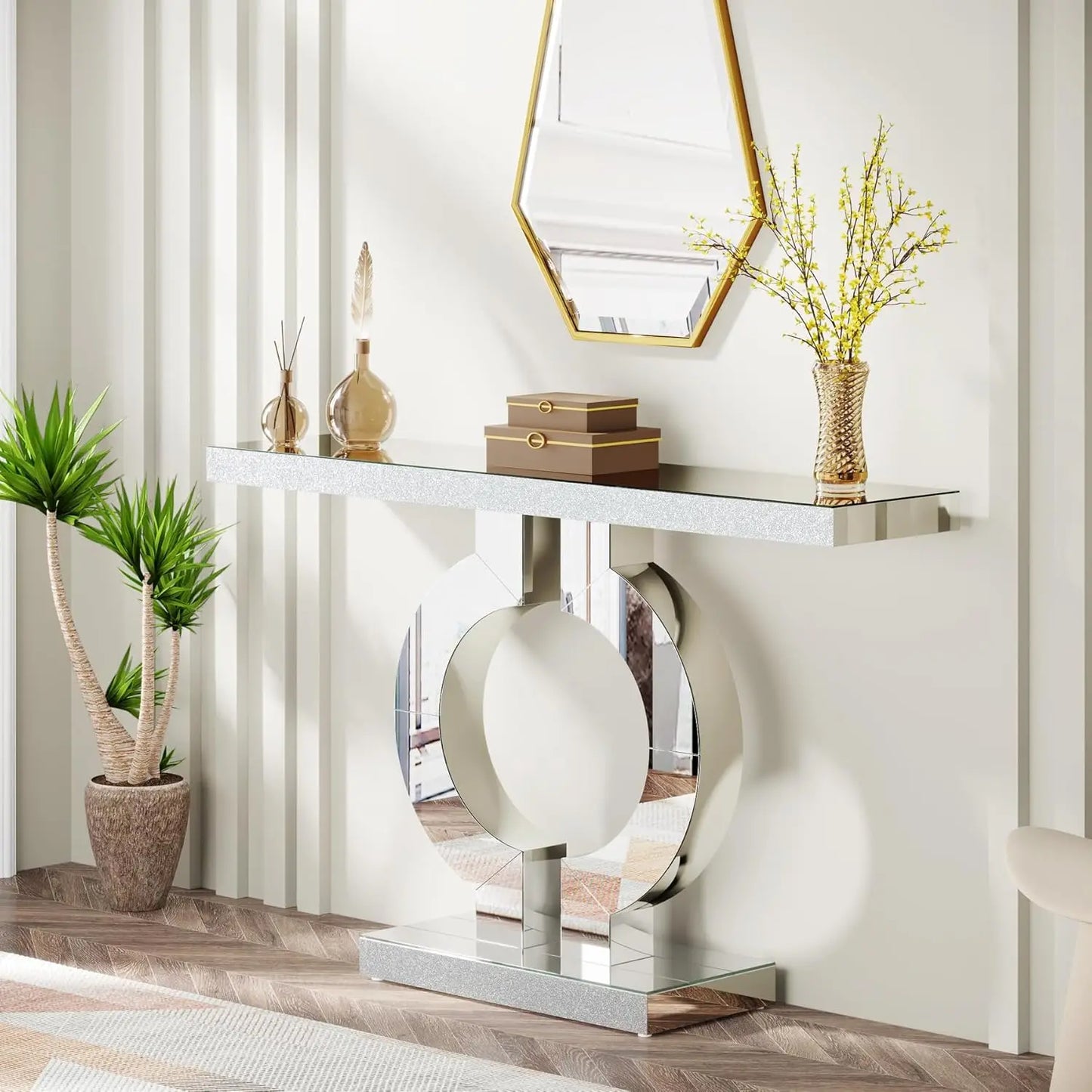 Tribesigns Mirrored Console Table With Thickened Mirror Finish For Entryway