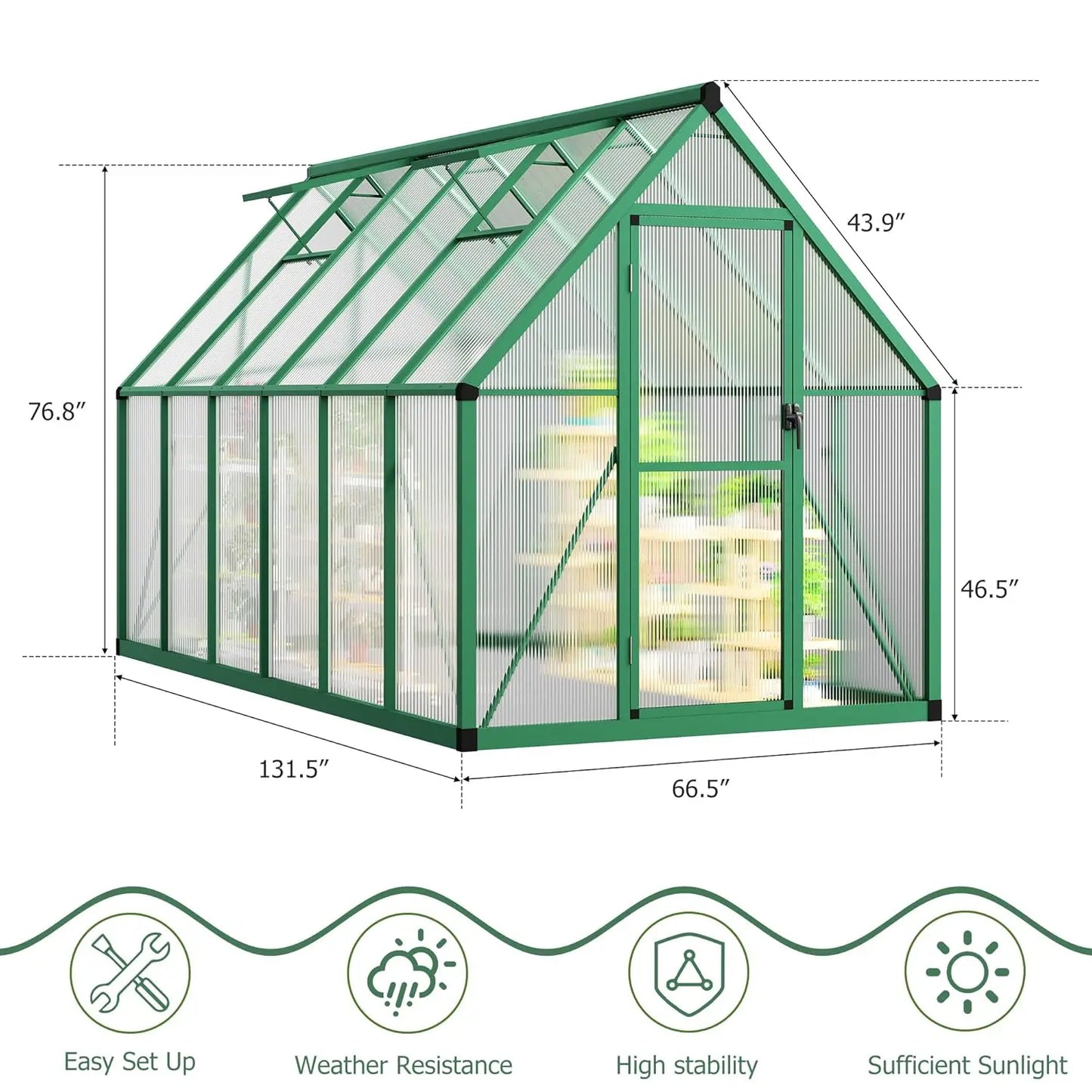 Polycarbonate Walk-In Greenhouse With Roof Vent And Ground Nails