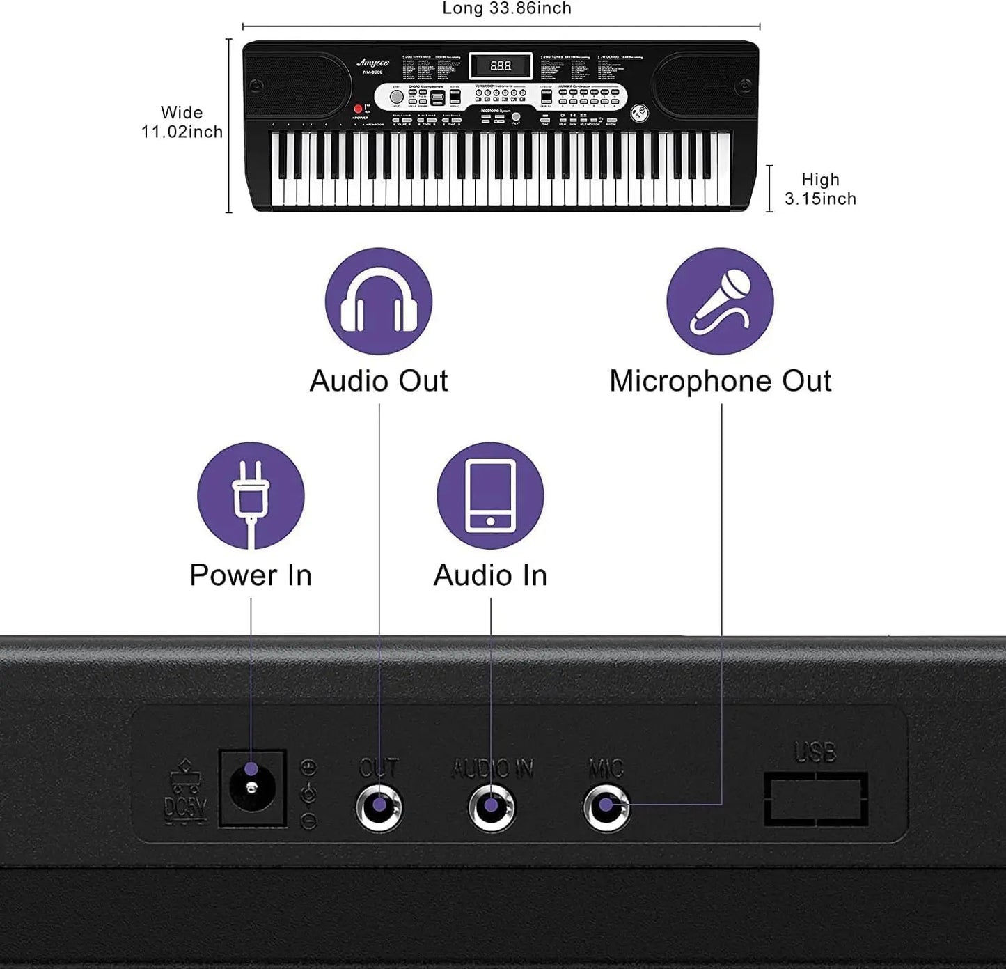 61 Key Keyboard Piano, Portable Electric Piano Keyboard with Microphone and Headphone Mode, Full Piano Keyboard