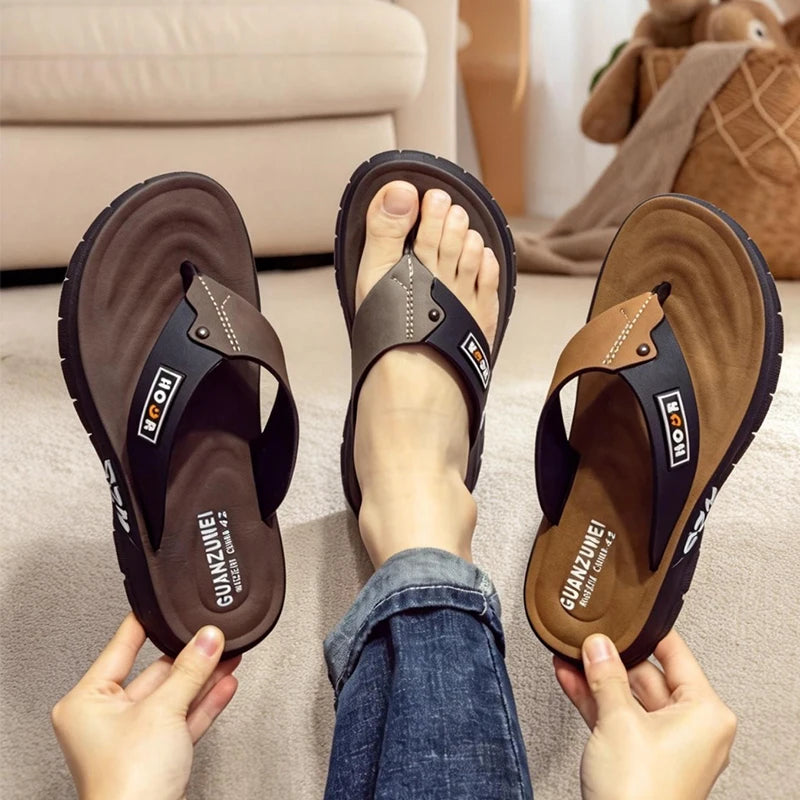 Men's Beach Slippers Anti-Slip Wear-Resistant Thick Sole PVC Sandals