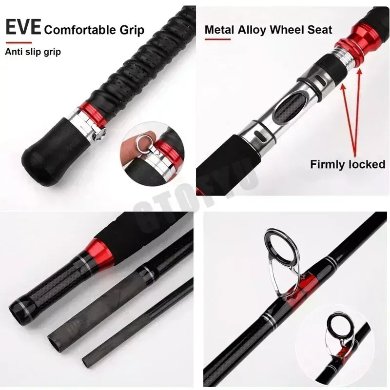 Portable Carbon Spinning Fishing Rod 30 To 50 Lb Three Piece Travel Rod