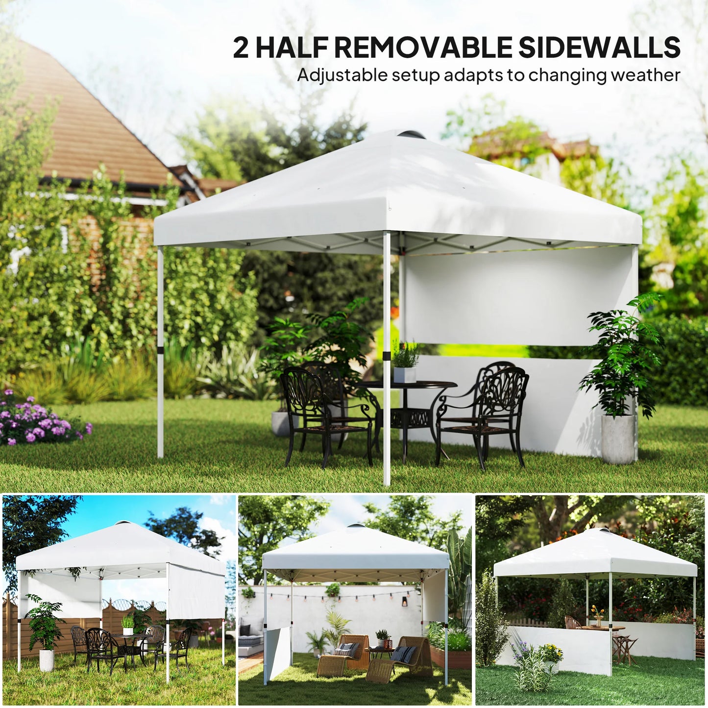 10' X 10' Pop up Canopy Tent with 2 Half Sidewalls, White
