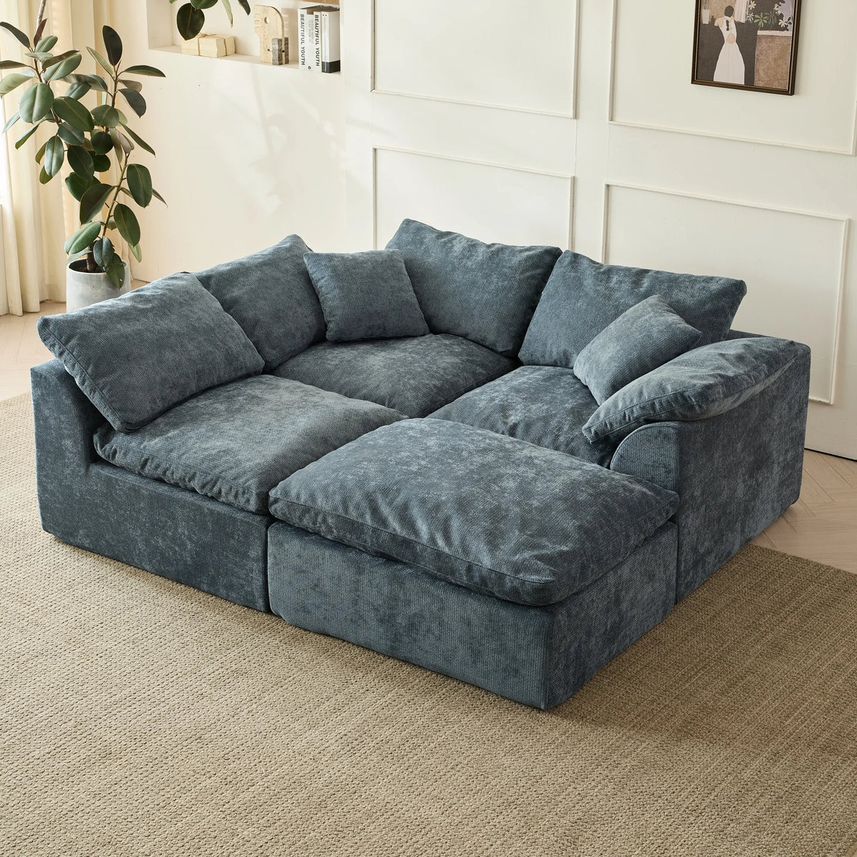 Yeflixvrau Modern Sectional Sofa With Chenille Fabric Ottoman