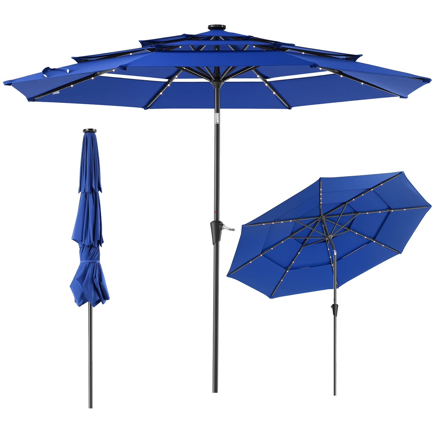 Jhk 3 Tier Outdoor Patio Umbrella With 32 LED Lights And Crank