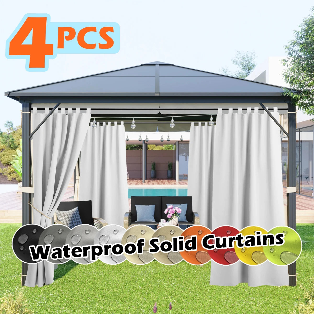 Sabalanica 4 Panel Outdoor Curtains Waterproof UV Resistant
