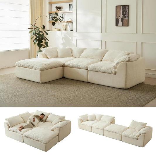 Yeflixvrau Modern L-Shaped 3-Seater Sofa With Ottoman