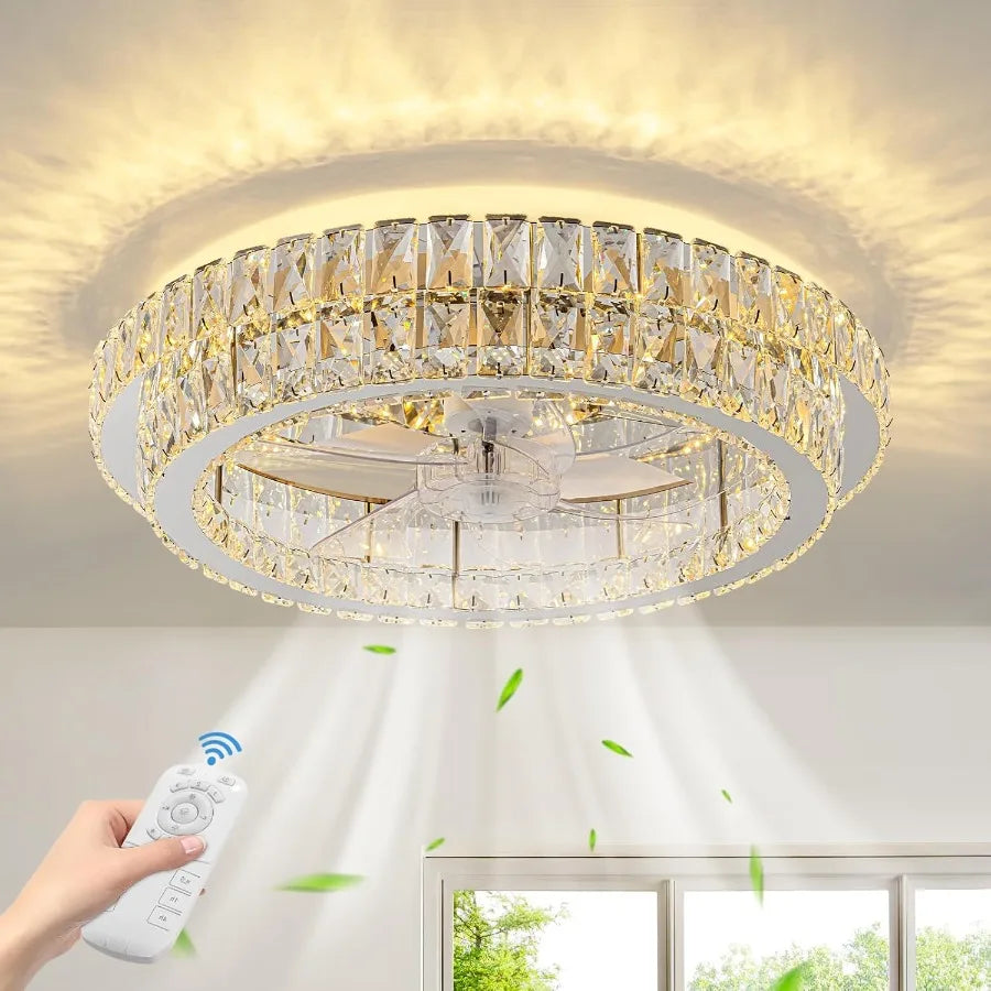 Fandelier Crystal Ceiling Fan With Lights Remote Dimmable LED