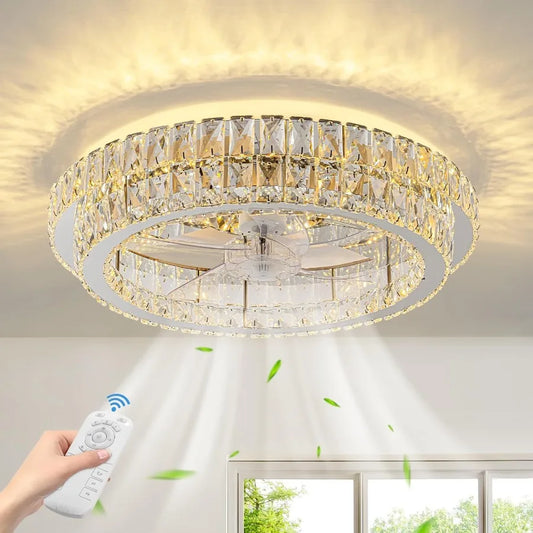 Fandelier Crystal Ceiling Fan With Lights Remote Dimmable LED