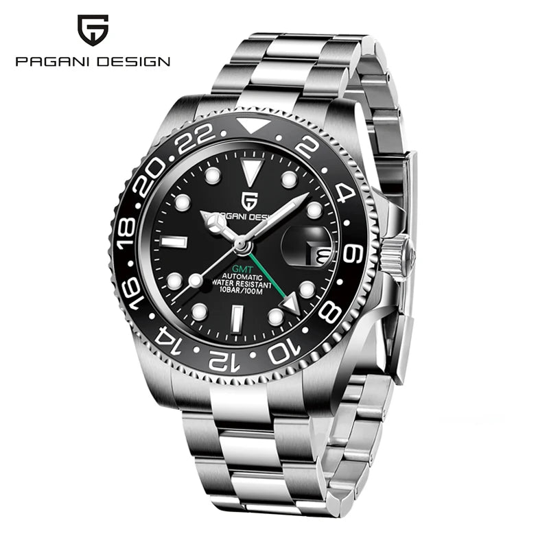 PAGANI DESIGN 40mm Automatic GMT Wristwatch Stainless Steel Waterproof Men Watch Top Brand Mechanical sports Watches Men PD-1662