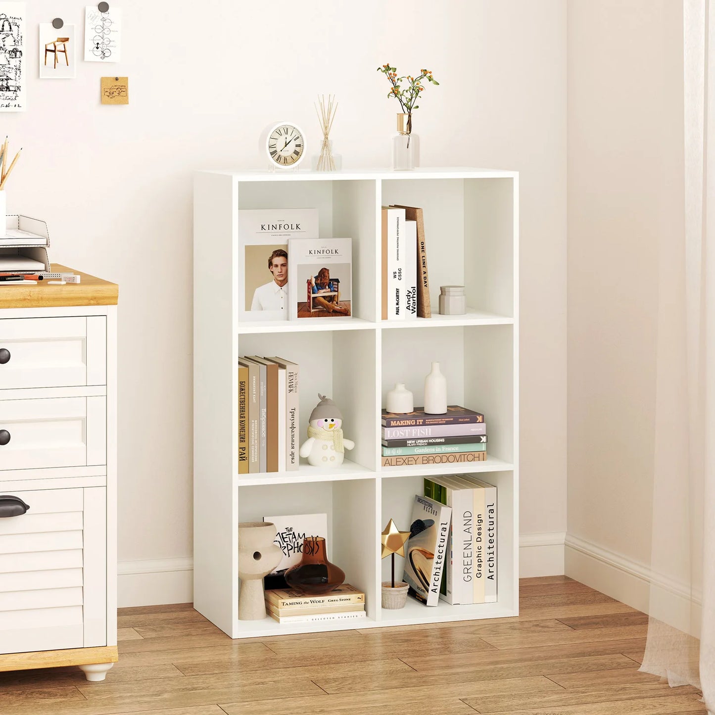 HOMASIS Six Cube Bookcase Modern Three Tier Storage Organizer