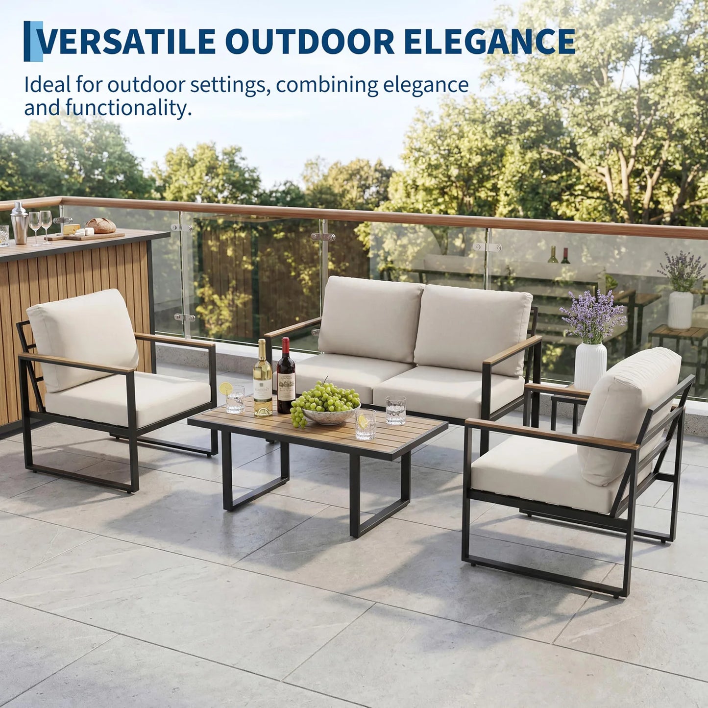 HobbyLane Modern 4-Piece Outdoor Patio Conversation Set