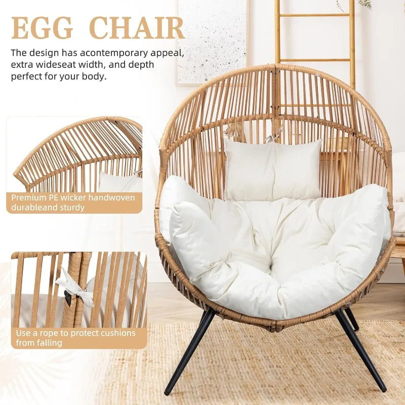 Wicker Egg Chair With Cushion Outdoor PE Rattan Patio Lounge