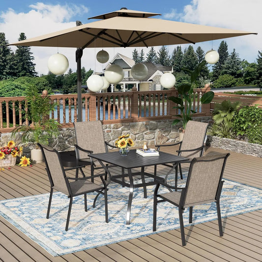 Outdoor 5 Piece Patio Dining Set With Textilene Chairs