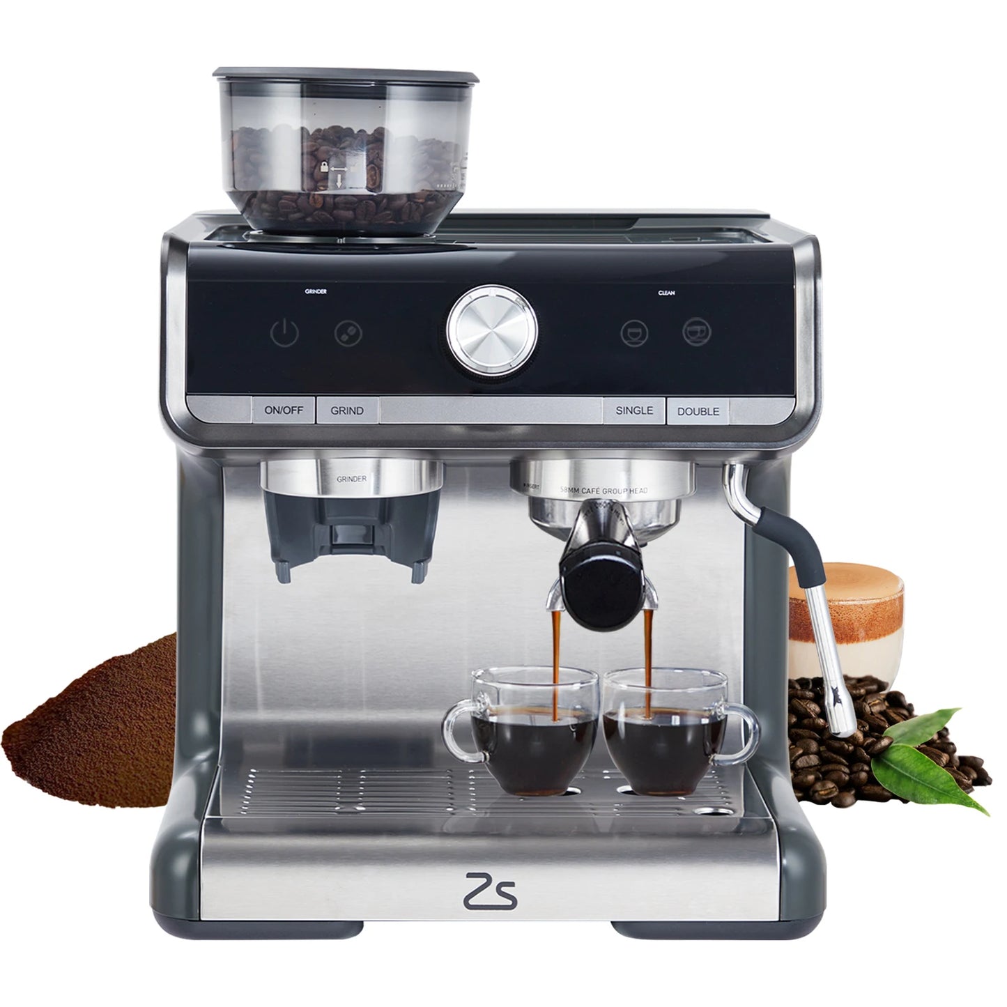 Acekool Espresso Machine With Grinder And Milk Frother Steam Wand 20 Bar