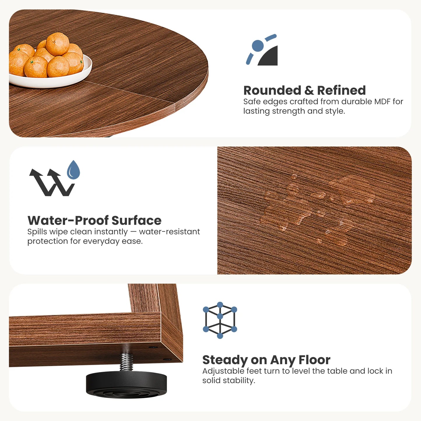 JHK Extendable Round Wood Dining Table With Storage