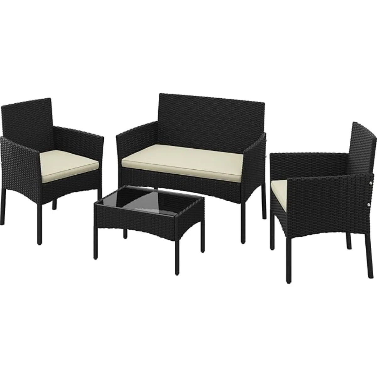XIUWO Outdoor Patio Furniture Set Four Pieces Rattan Loveseat
