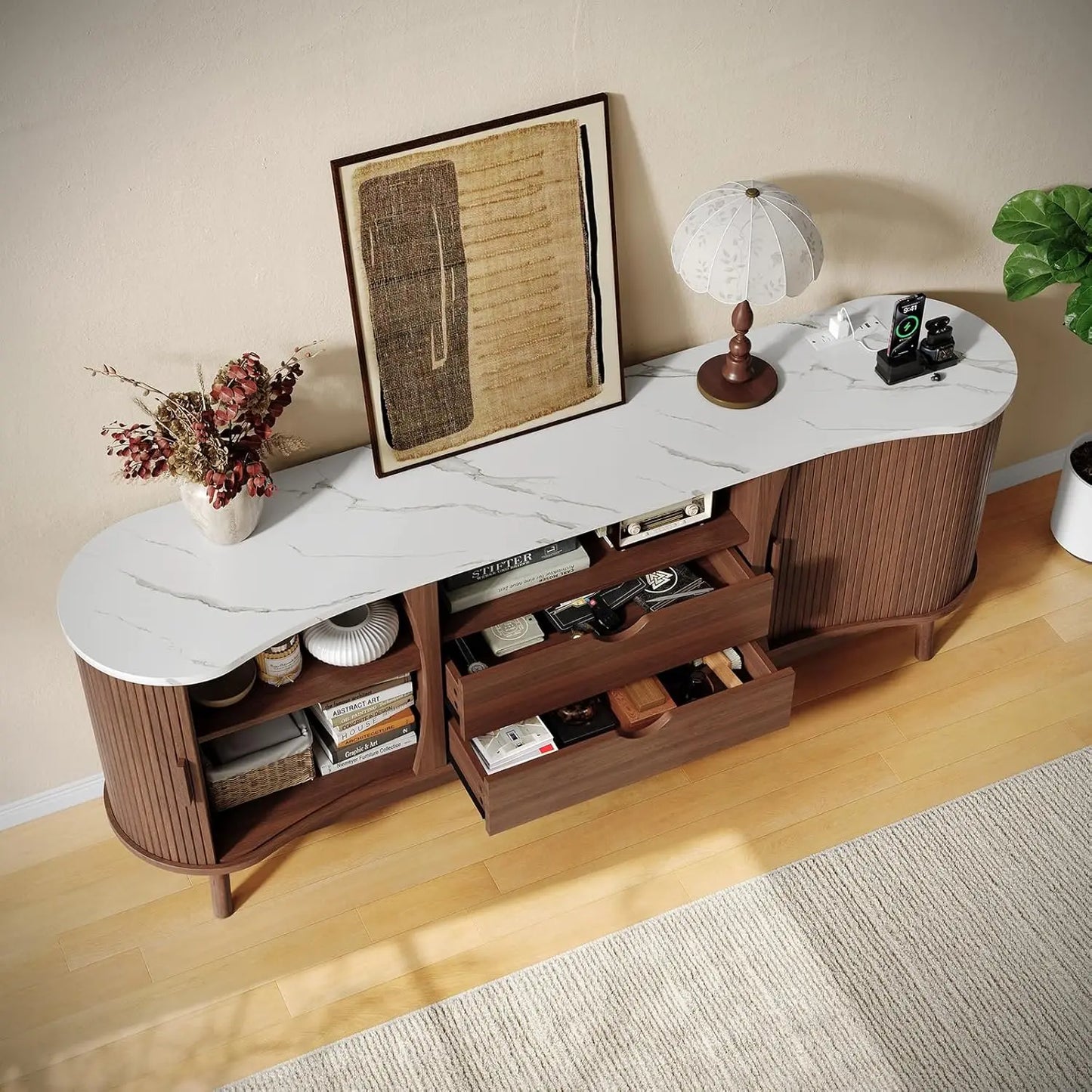 Onbrill 70 Inch Fluted Tv Stand Entertainment Center