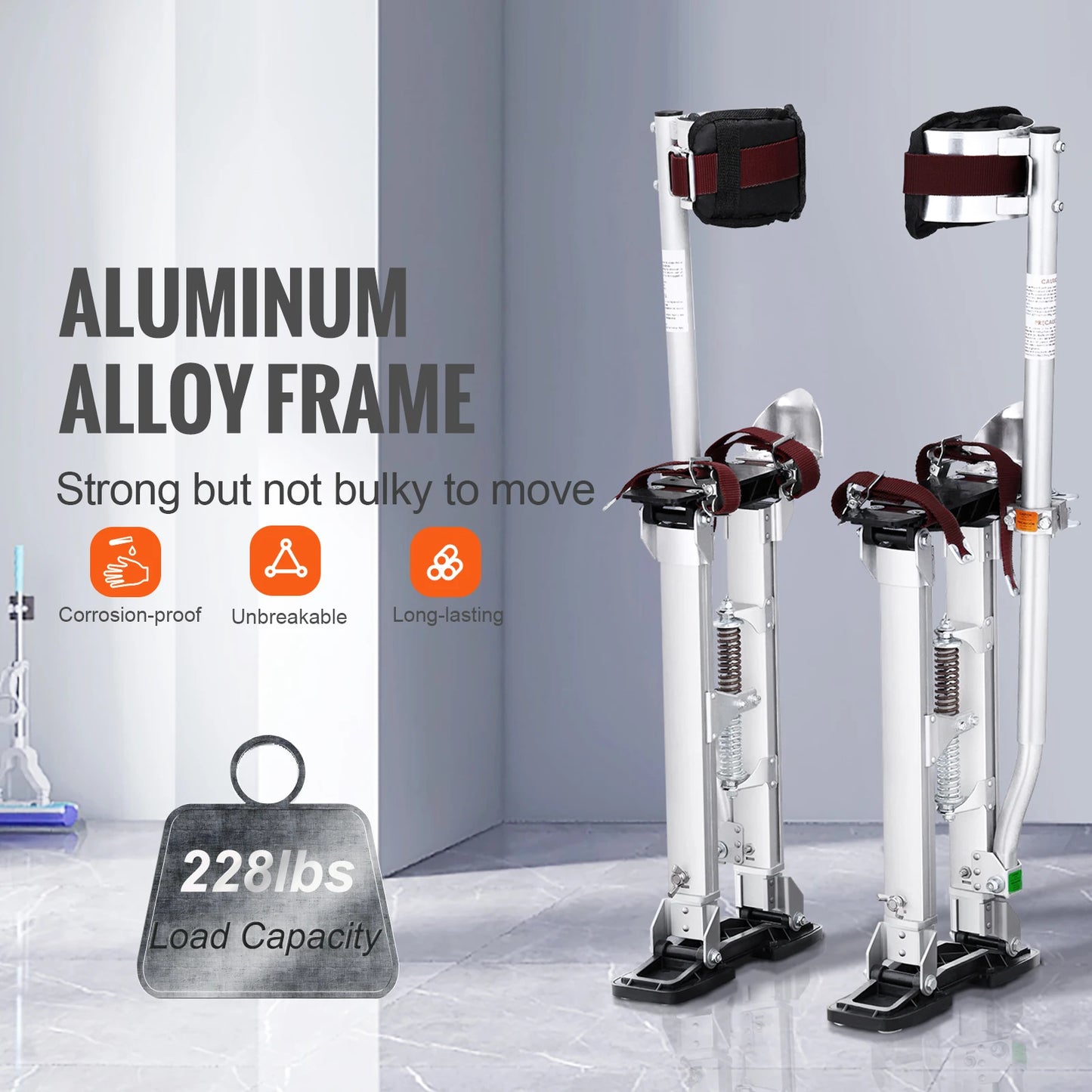 SucceBuy Drywall Stilts 18''/36''Adjustable Aluminum Tool Stilts with Protective Knee Pads Non-Slip Work Stilts for Home