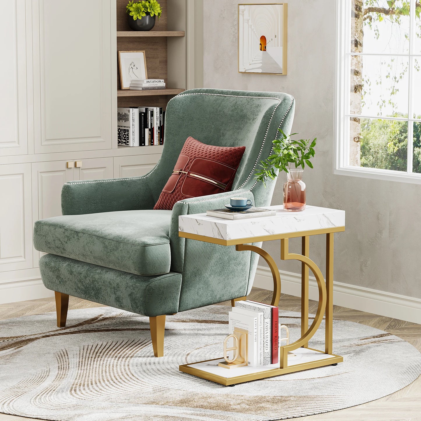 Tribesigns Narrow C Shaped Side Table Living Room End Table