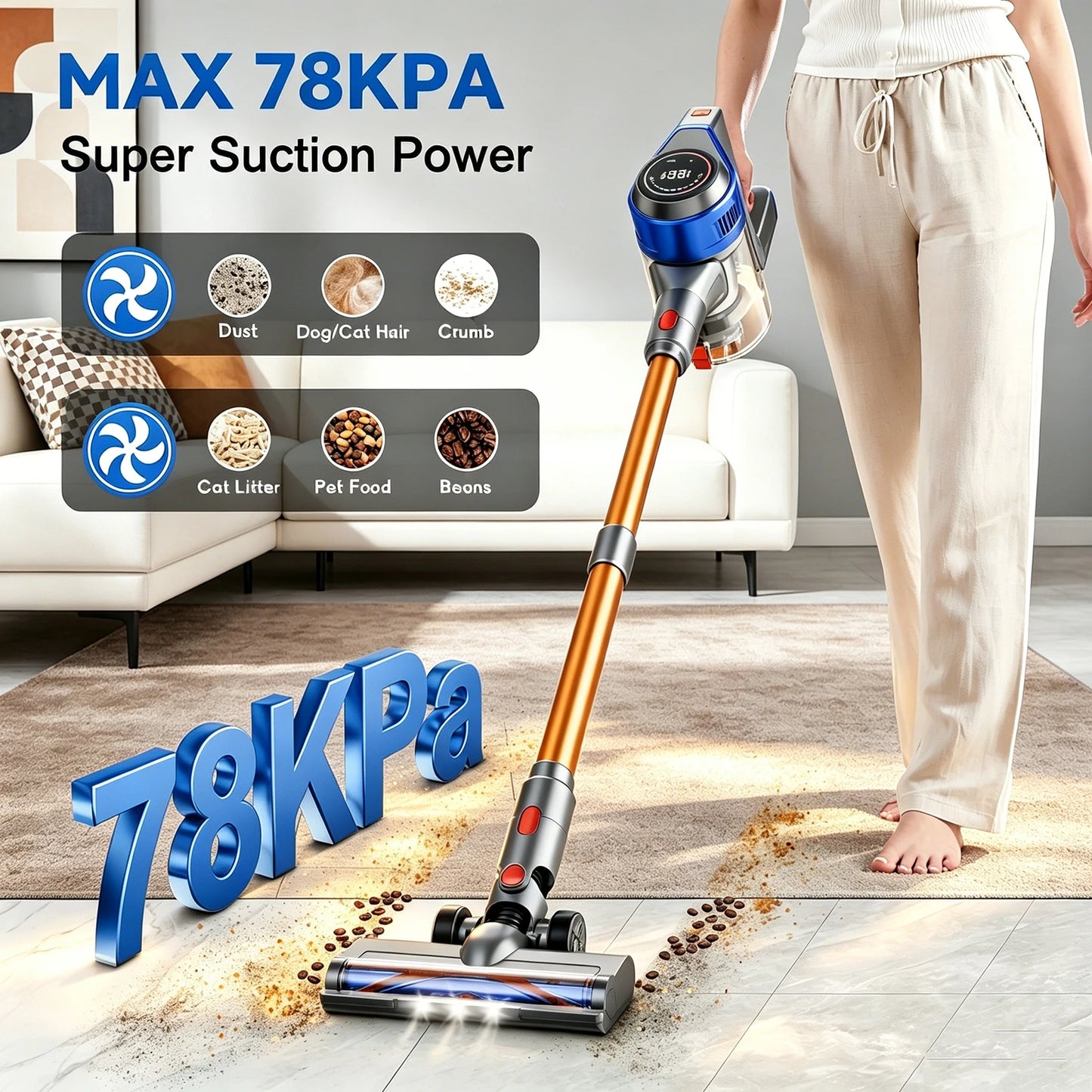 Honki Cordless Wet And Dry Vacuum Cleaner With LED For Pet Hair Carpet