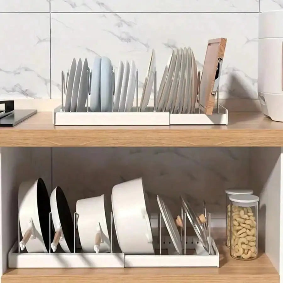 Pull-Out Pot And Pan Organizer, Kitchen Cabinet Drawer With 10 Adjustable Dividers, Easy Assembly, Pasting Fixed, No Drilling, Large Capacity, Heavy Duty, Expandable Length Between 16.93-23.23 Inches, Perfect Mother's Day Gif