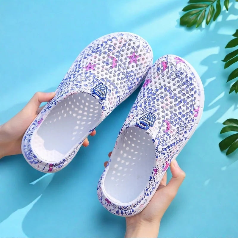 Women's Lightweight Garden Shoes Star Print Slip-On Half Slippers Indoor Outdoor Home Slippers Comfortable Beach Sandals