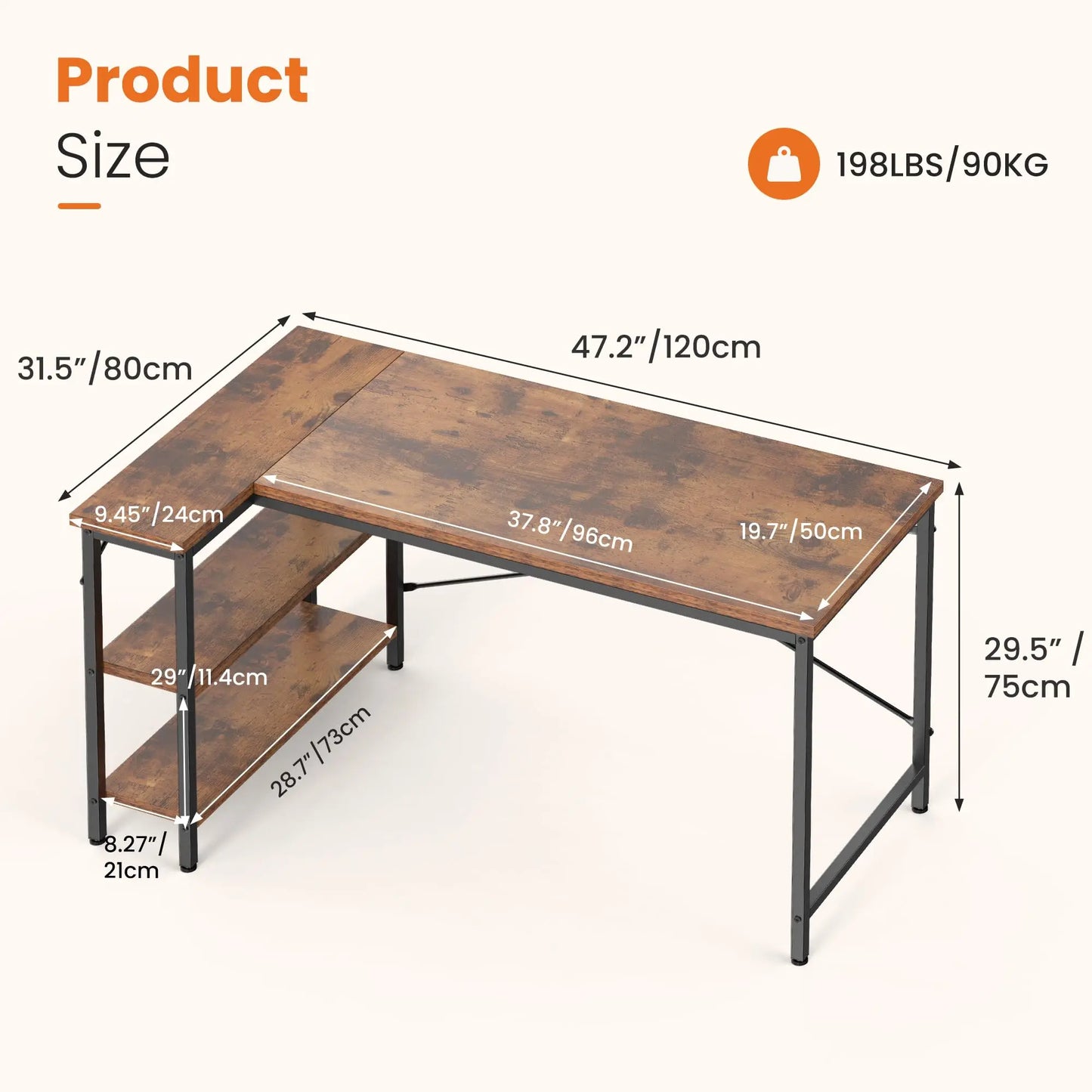 JHK 47 Inch L Shaped Desk with Storage Shelves